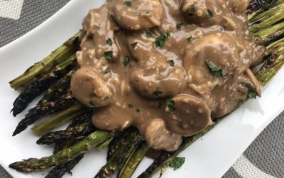 Grilled Asparagus in a Creamy Balsamic Mushroom Sauce