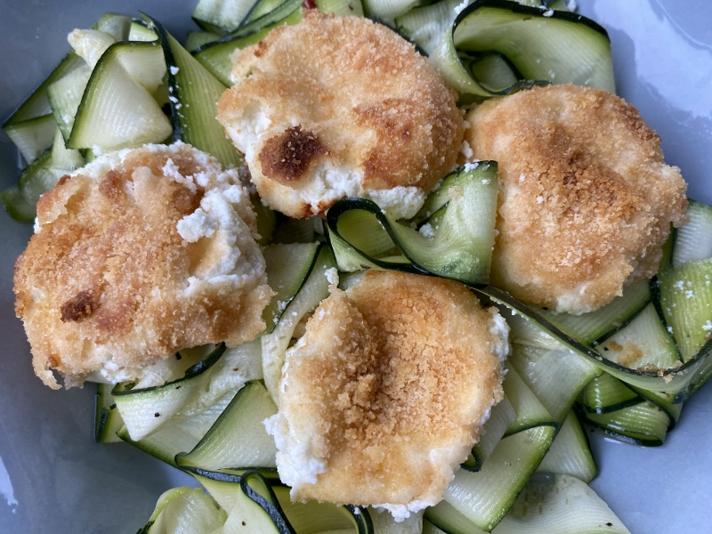 Zucchini Ribbon Salad with Goat Cheese Croutons