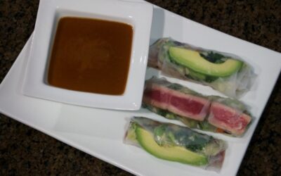 Tuna Spring Rolls with Peanut Sauce