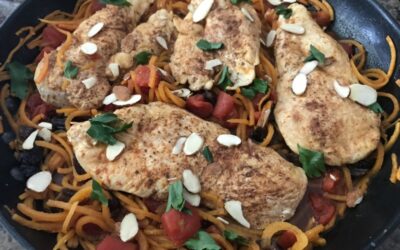 North African Chicken Skillet with Sweet Potato Noodles
