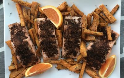 Grilled-Clementine Salmon with Herbed Sweet Potato Fries