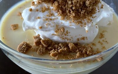 Holiday Nog Panna Cotta Topped with Biscoff Cookie Crumbles