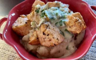 Air Fryer Salmon Bites with Garlic Cream Sauce