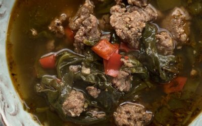 Keto Sausage Soup with Peppers and Spinach