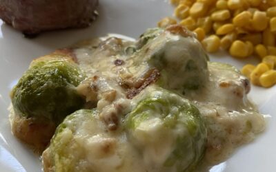 Brussels Sprouts Gratin with Brie and Bacon 