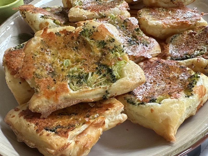 Upside Down Puff Pastry Squares with Broccoli & Cheddar